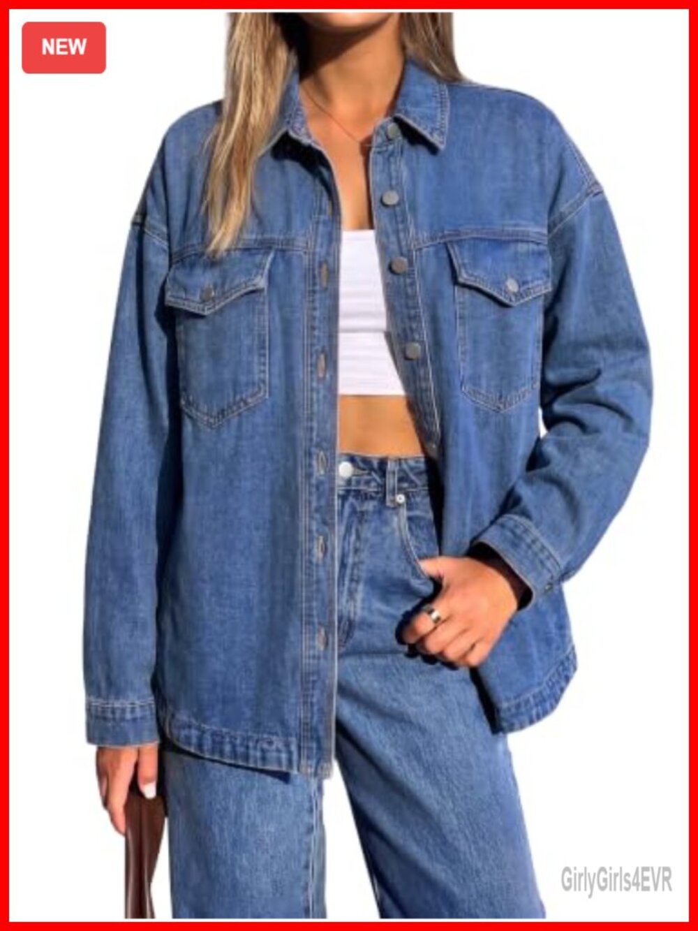 Oversized Button Down Long Sleeve Denim Jacket Shacket